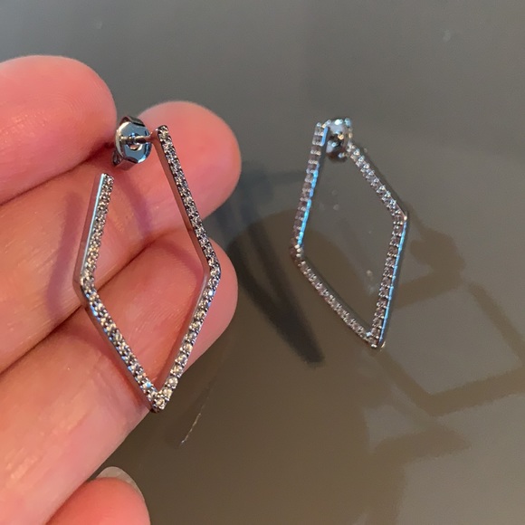 Silver Pave Swarovski Geometric Earrings ADORNIA - Picture 11 of 11